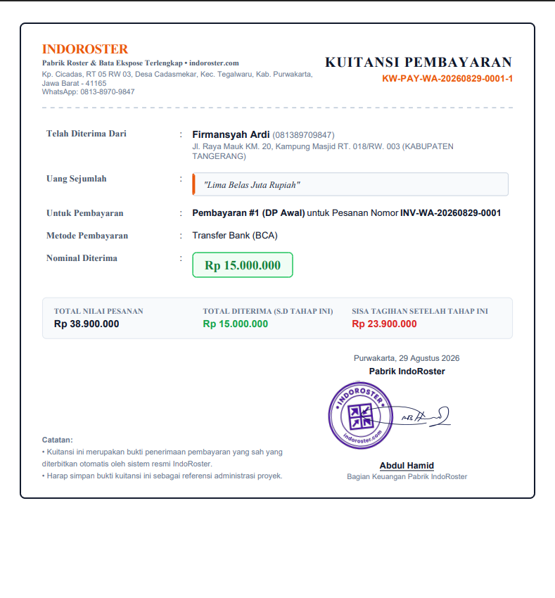 kwetansi pembayaran dp