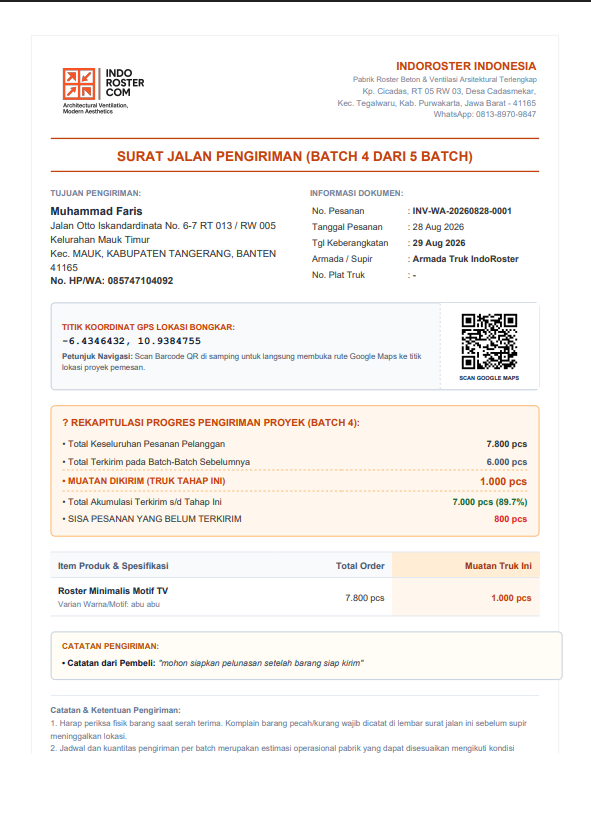 Surat jalan pengiriman ke tanggerang
