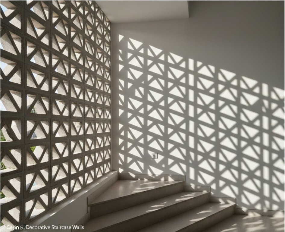 architectural breezeblock staircase wall shadow play 