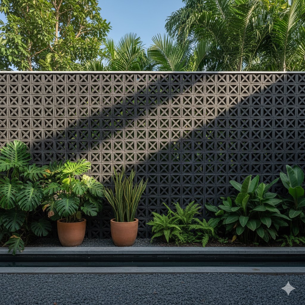minimalist breezeblock garden wall privacy screen